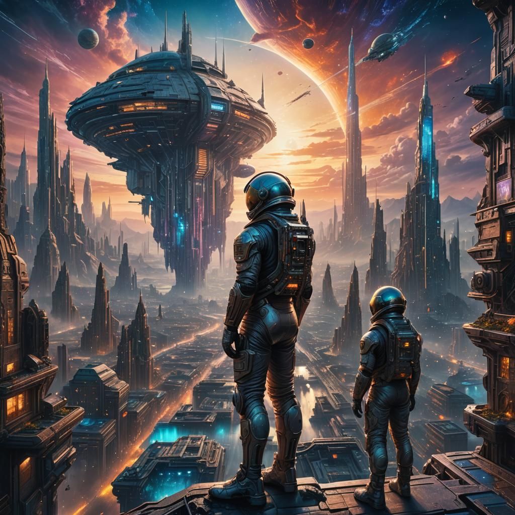Cinematic Sci-Fi Astronaut at Edge of Cityscape