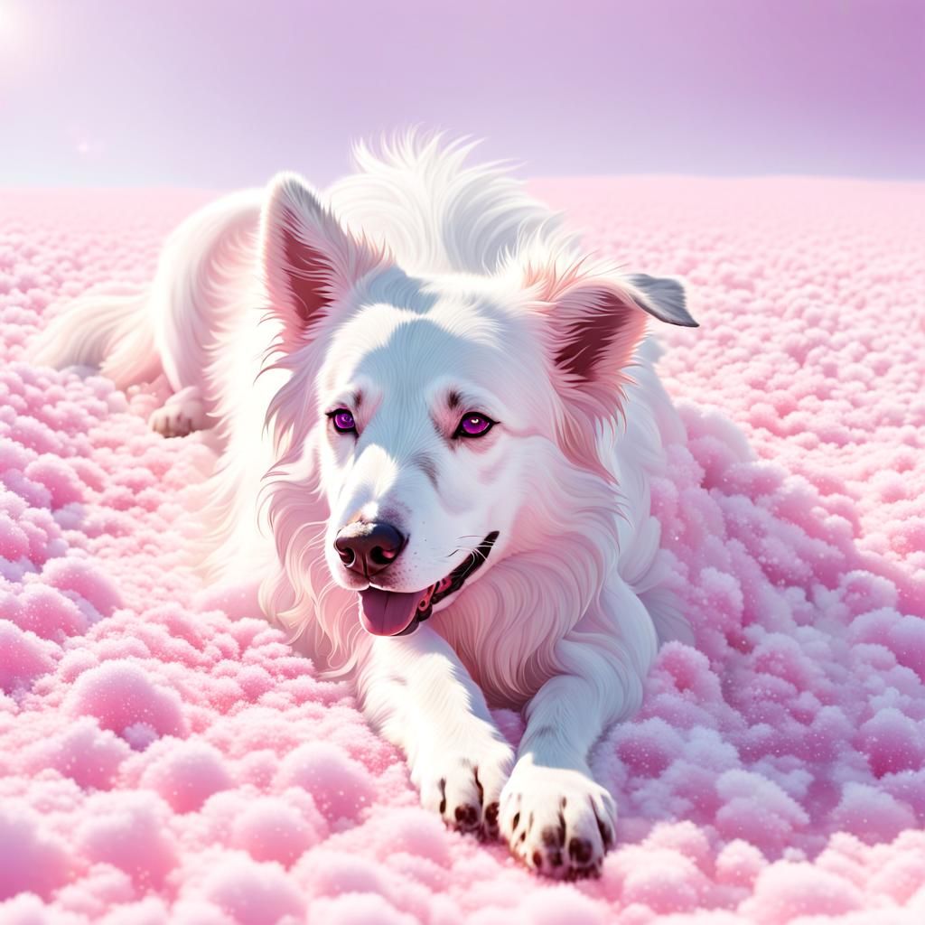 Pink Patterned Dog in Pink Snow: Anime Style