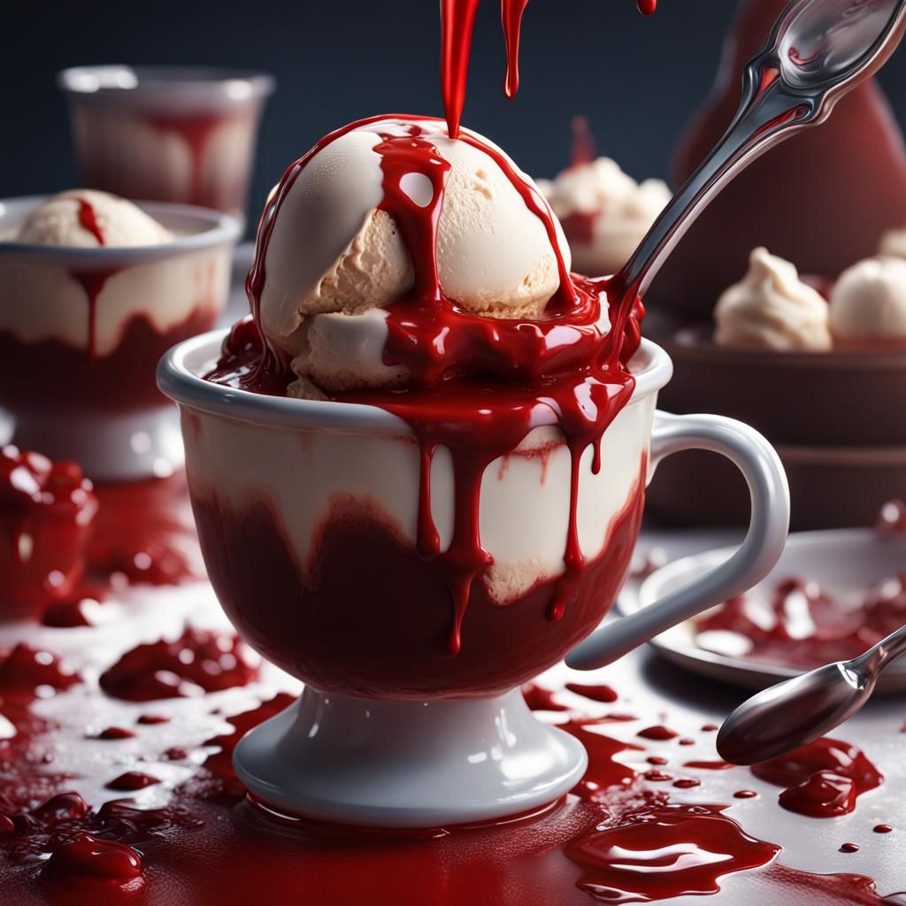 Affogato Ice Cream Drenched in Red Blood: Detailed Matte Pai...