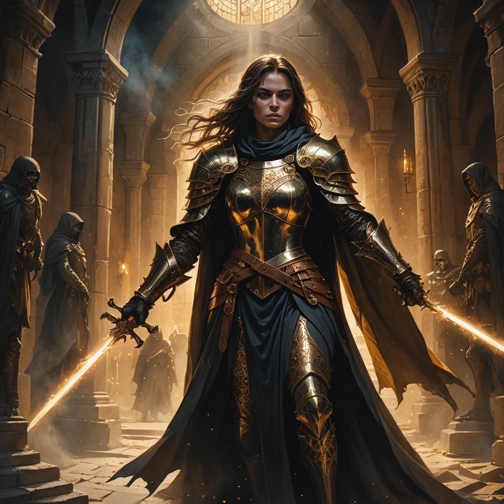 Female Holy Knight Strikes Ghouls in Crypt