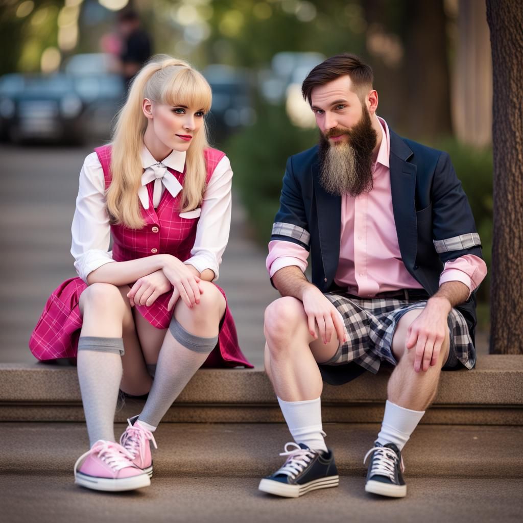 Crossdresser in School Uniform on Romantic Date