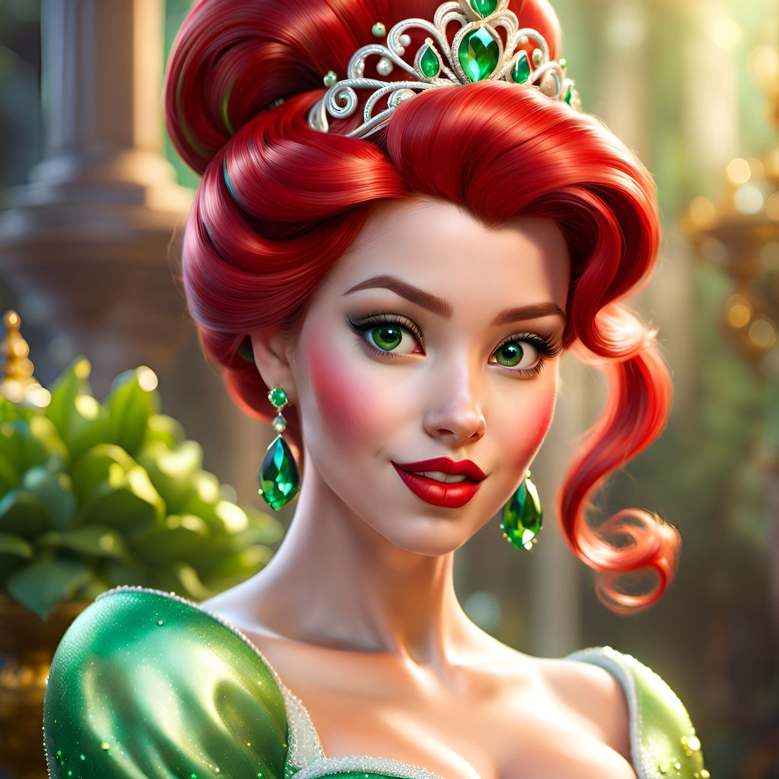 Gorgeous Princess Ariel with Green Jewels in 3D