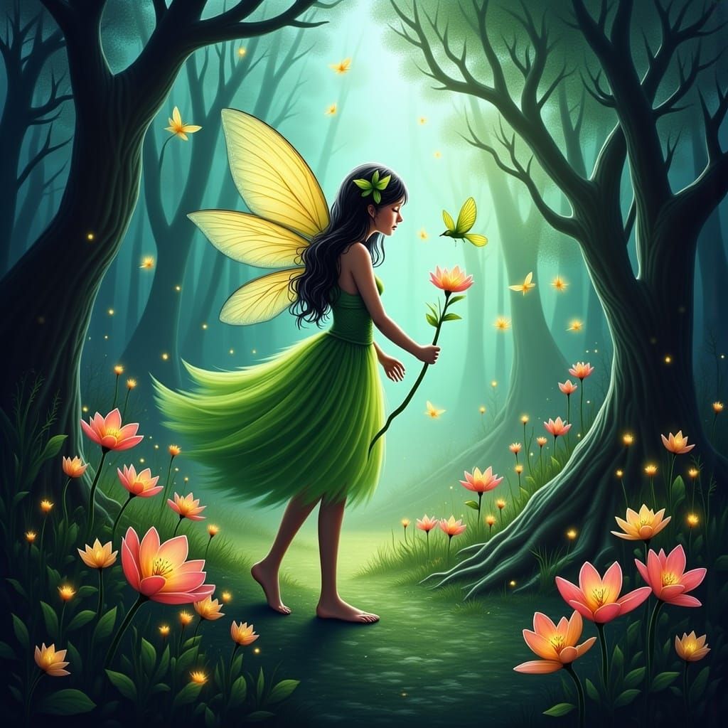 Enchanting Mystical Fairy in Sparkling Forest, 3D Render