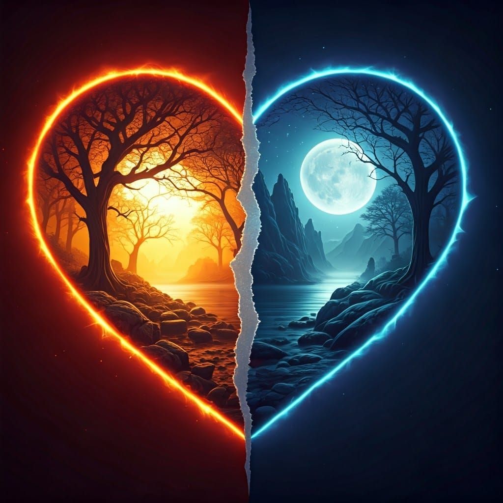 Harmony of Opposing Forces: A Vibrant Heart Symbol