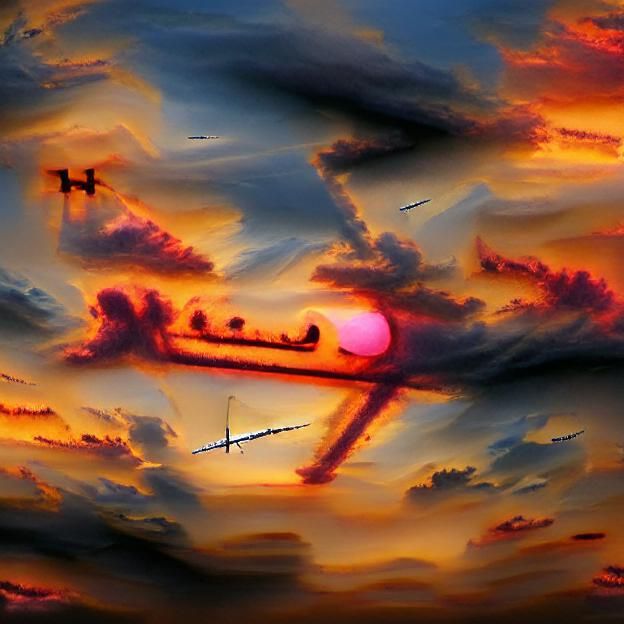 Airplane Silhouette Against Sunset Sky