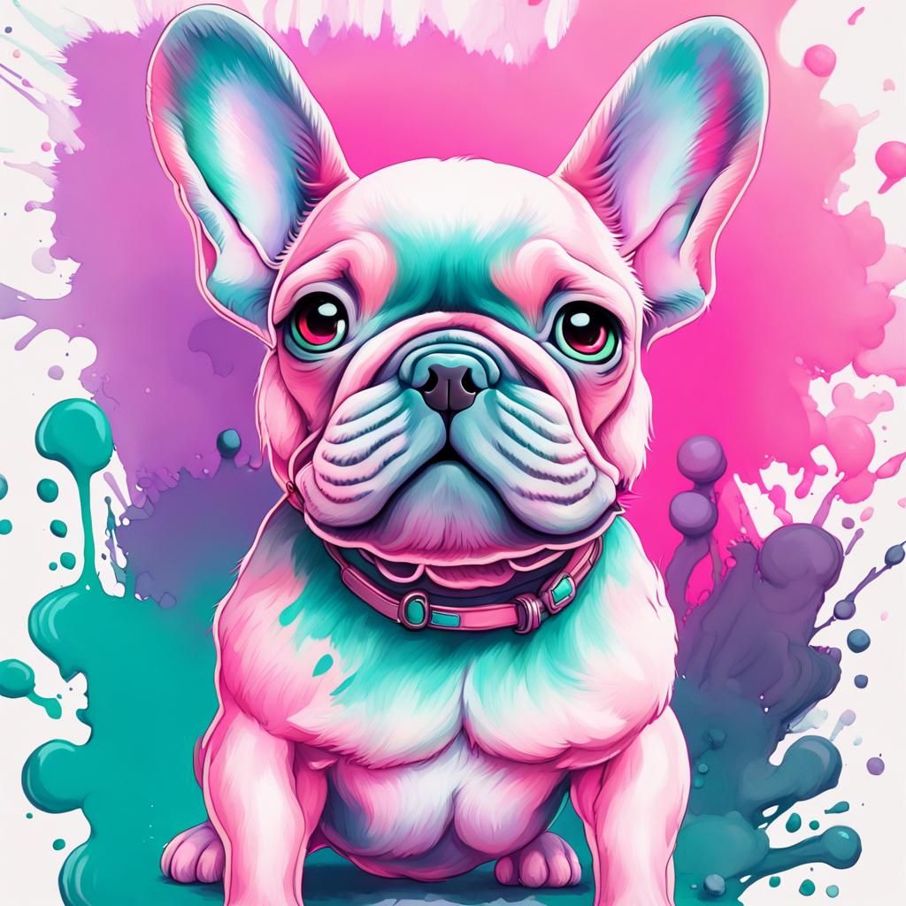 Pastel Pink French Bulldog in Watercolor Paint Studio