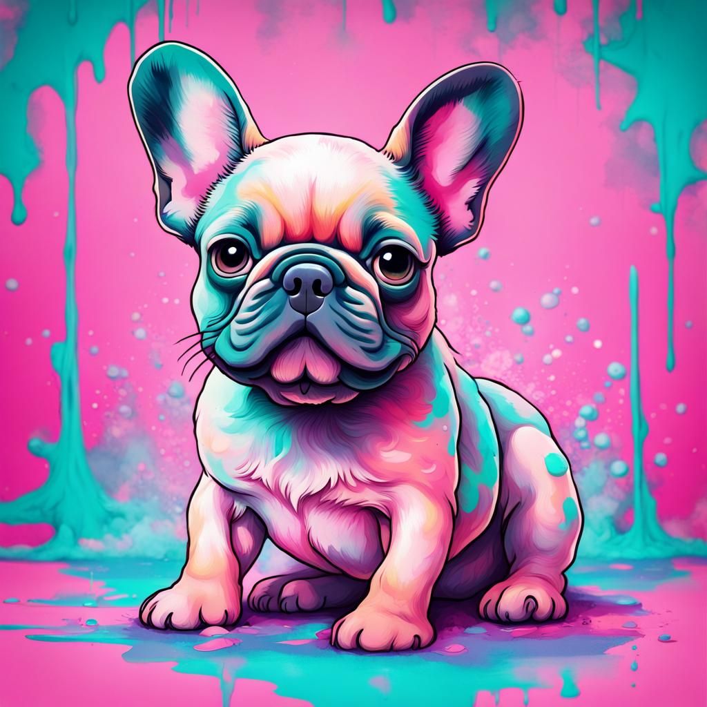 Playful Pastel Pink French Bulldog in Watercolor Style