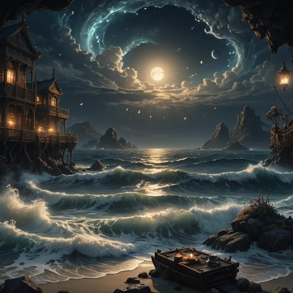 Ocean Night Fantasy Art in 8k Resolution