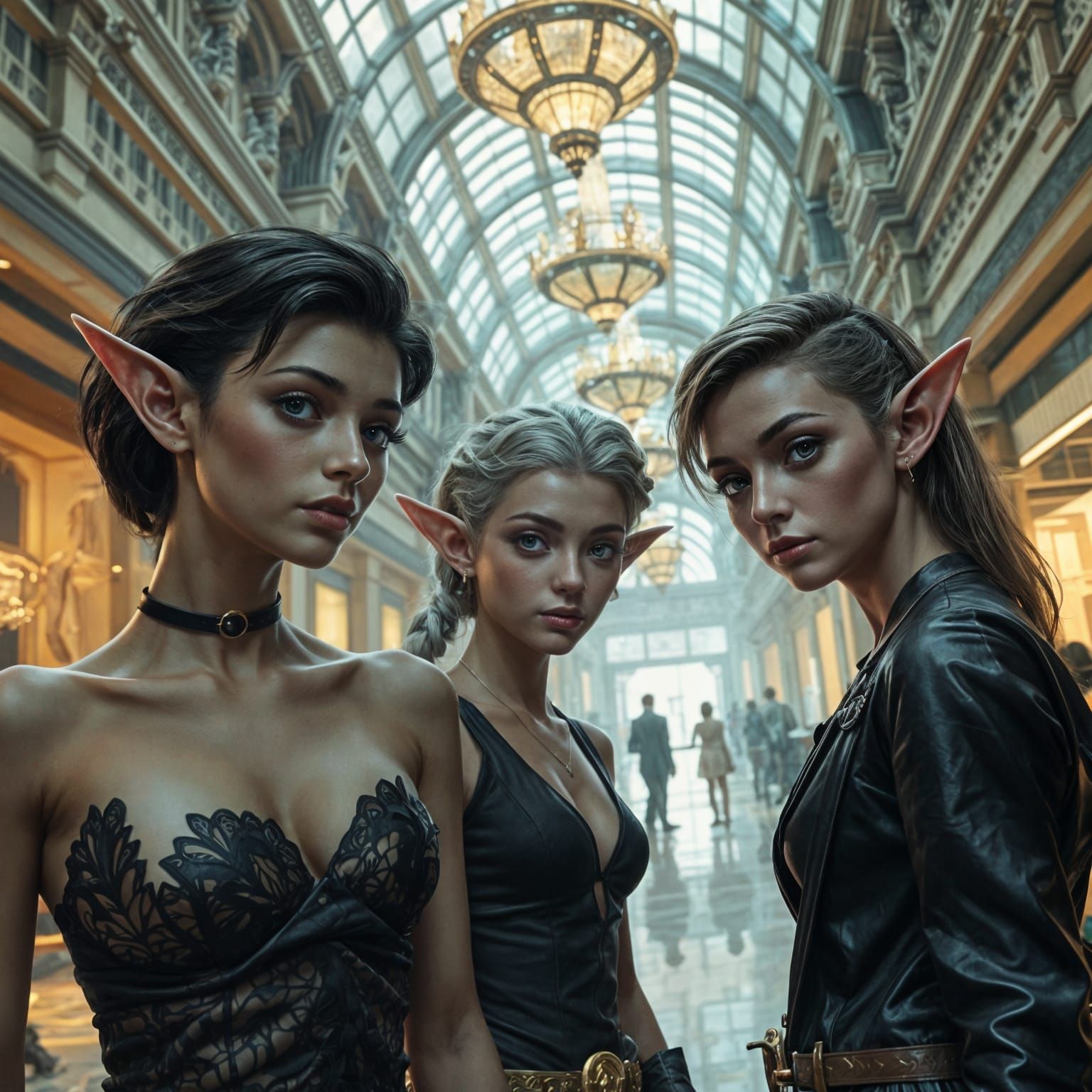 Elves in Modern Attire in Luxurious Mall