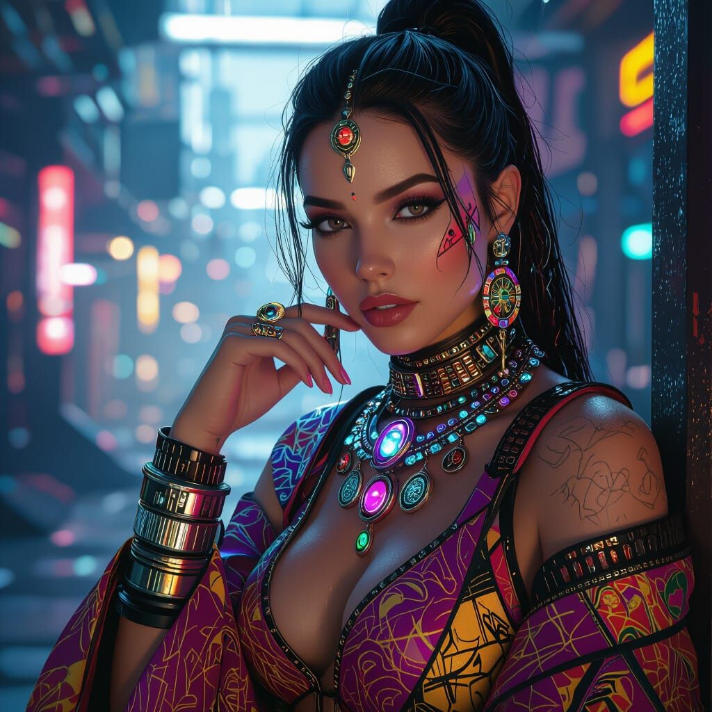 Futuristic Woman in Dystopian Setting, Hyperrealistic Matte ...