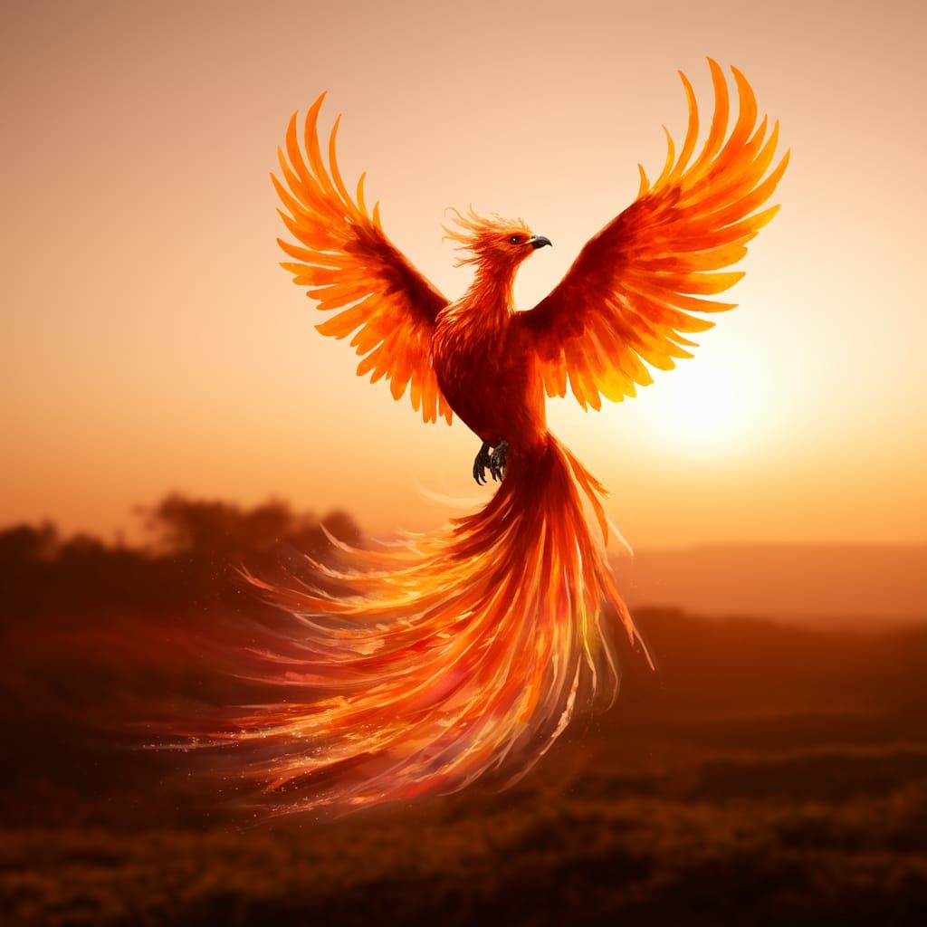 Majestic Phoenix Soars in Sunset Splendor