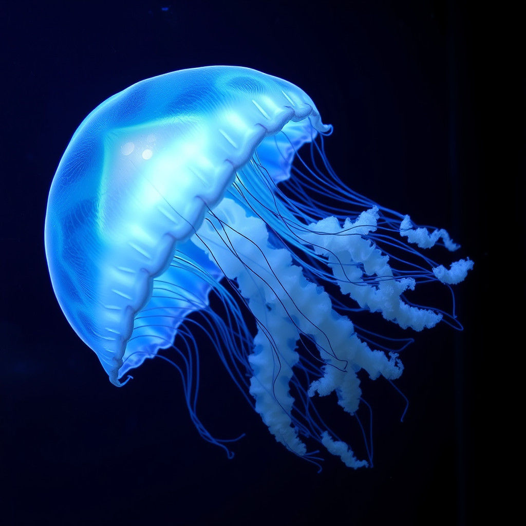Bioluminescent Jellyfish in Glass Tank, Psychedelic Art