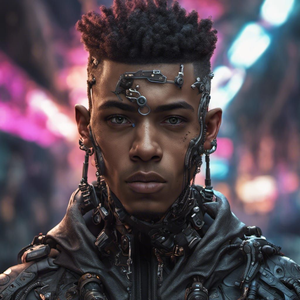 Cyberpunk Teen with Laser Eye and Mechanical Jaw