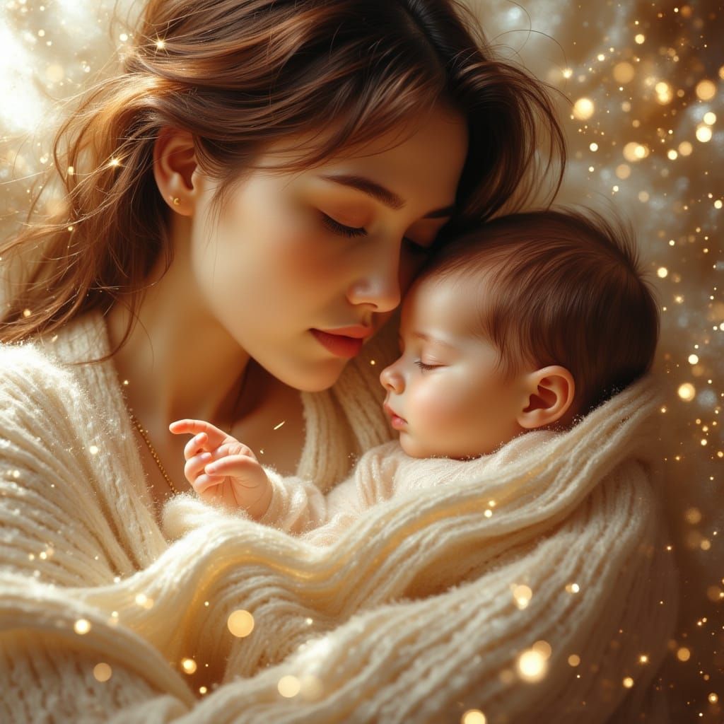 Mother and Daughter in Whimsical Storybook Style