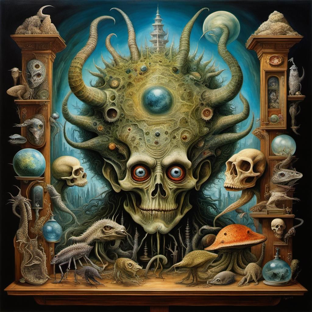 Surreal Cryptid Museum: A Hyperrealistic Fantasy Painting