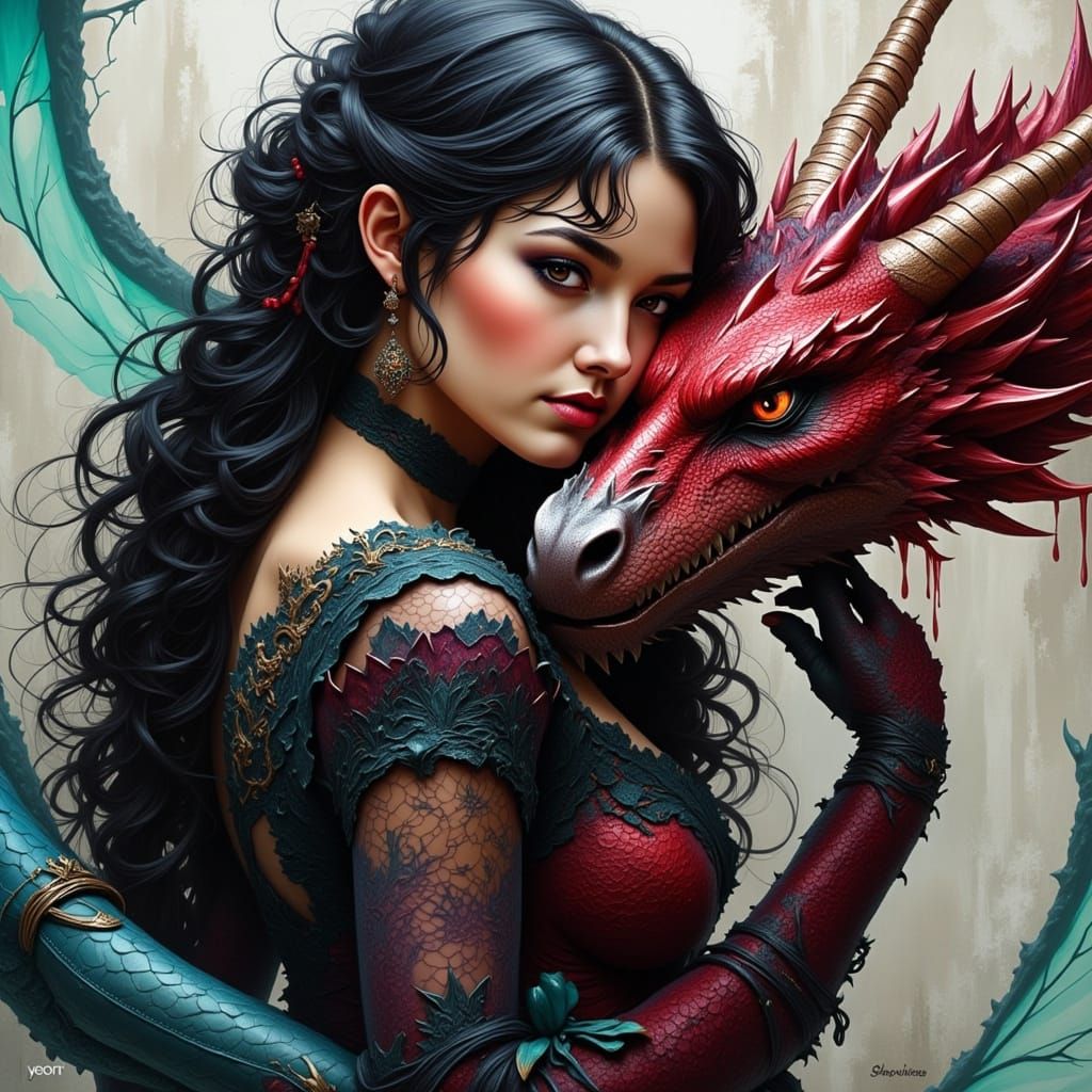 Gothic Victorian Woman on an Undead Dragon