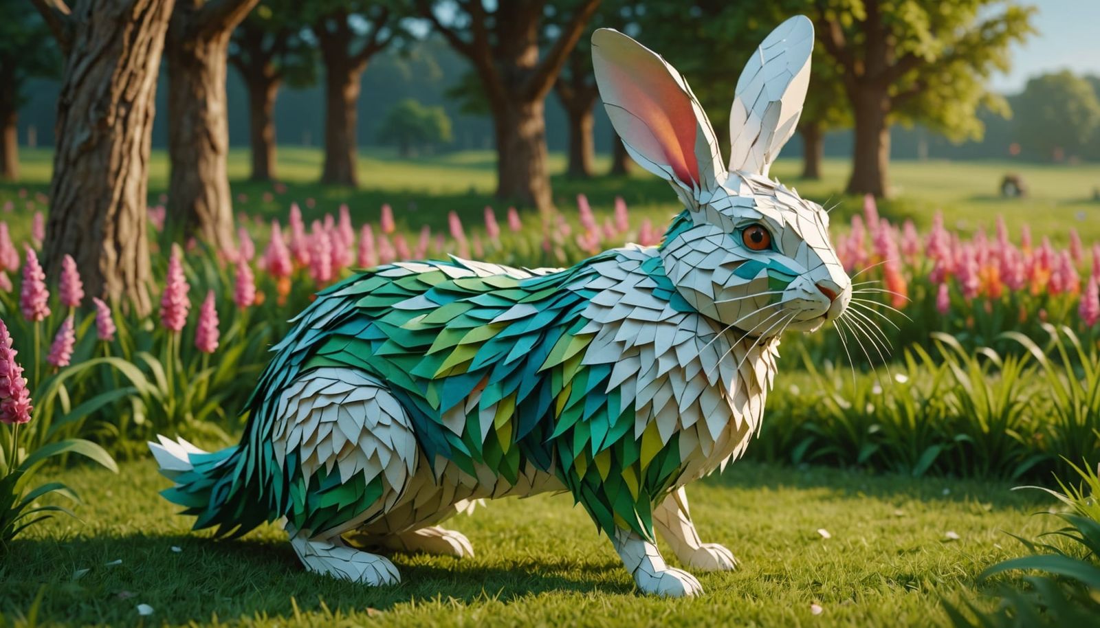 Anthropomorphic Paper Rabbit in CGI Aesthetic