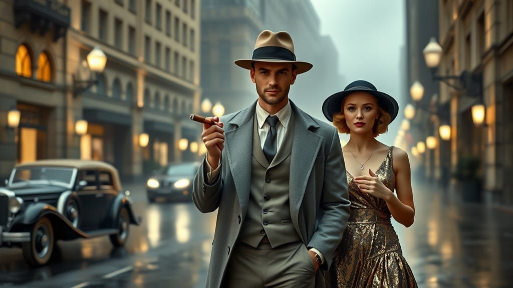 1930s Art Deco Couple in Misty City