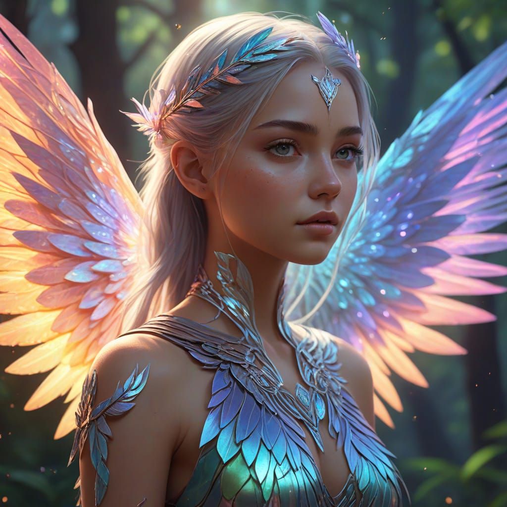 Ethereal Elemental Girl with Iridescent Wings
