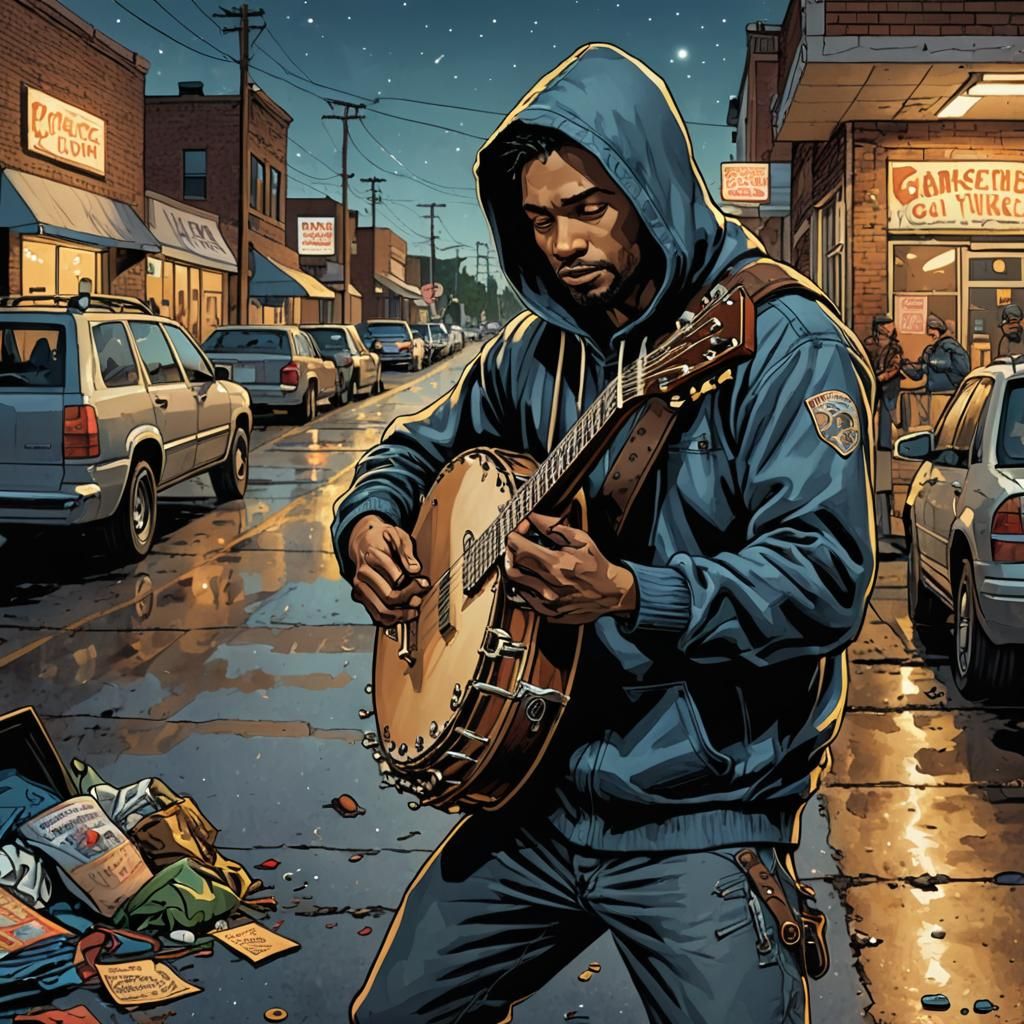 Man Playing Banjo in Comic Book Style