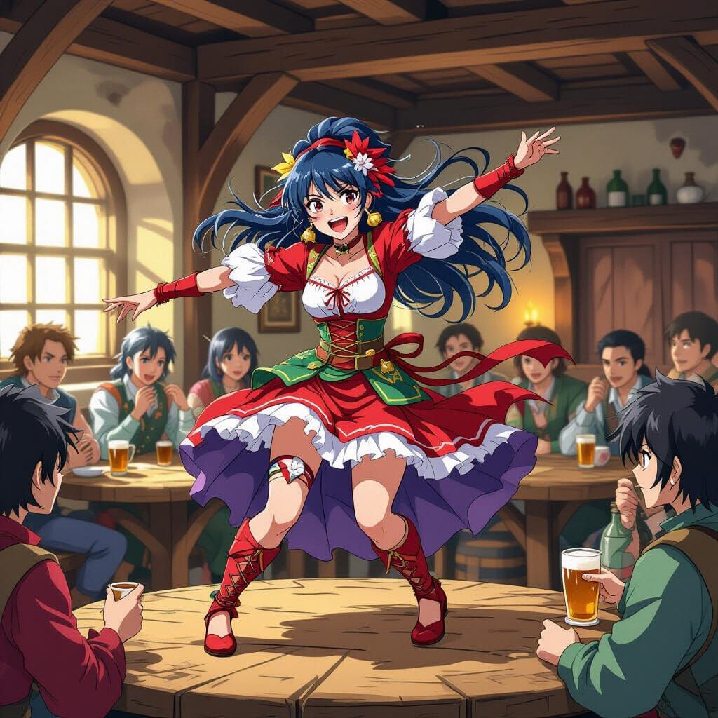Anime Style Gitane Dancer on Tavern Table