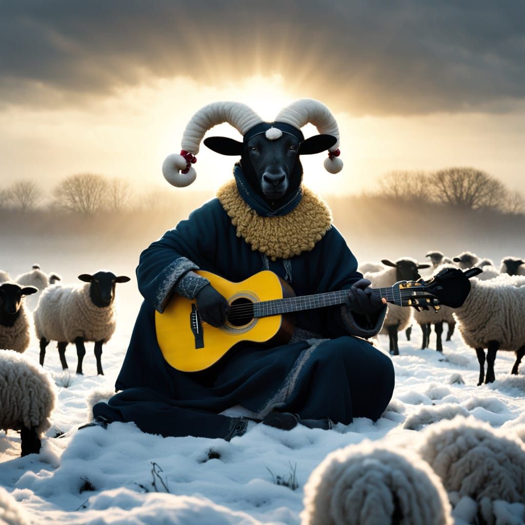 Ethereal Court Jester Plays in Snowy Landscape