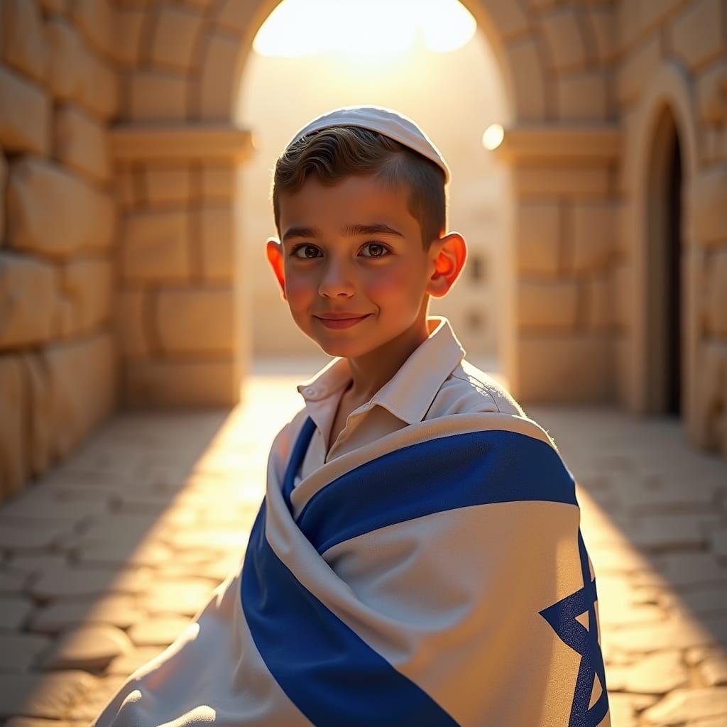 Israeli Boy at Western Wall in Matte Painting Style