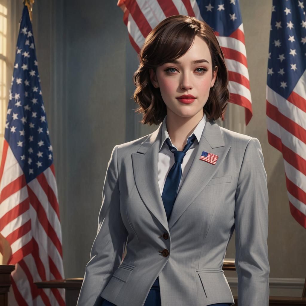 Anime Style 3D Portrait of Politician in Hall