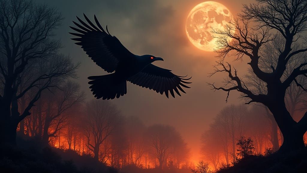 Majestic Raven Soars Through Inferno