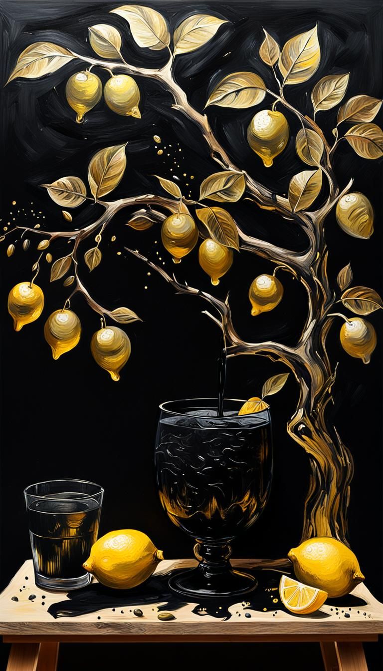 Gothic Black Lemonade Still Life in Grunge Style