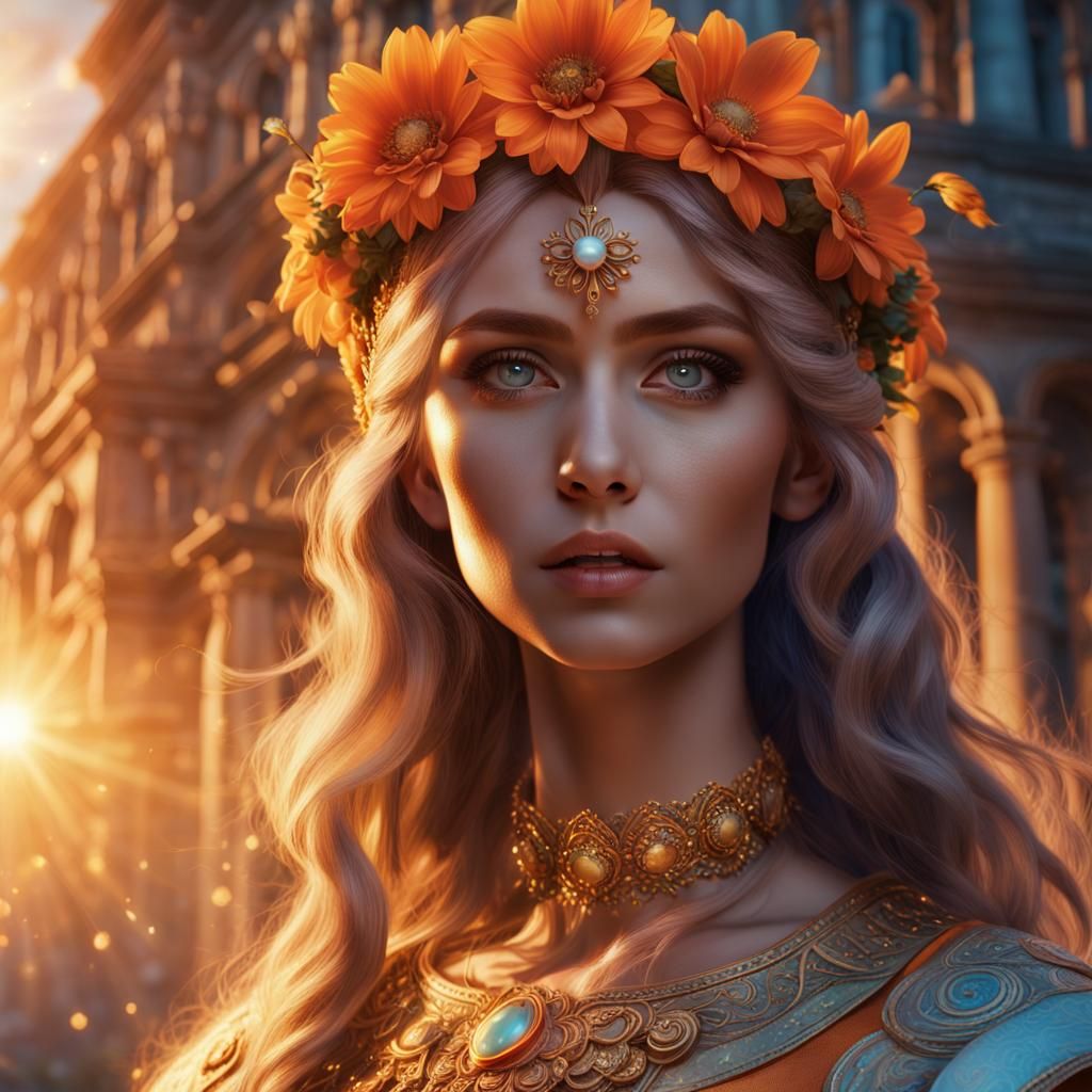 Ethereal Goddess in Vibrant Fantasy Realism