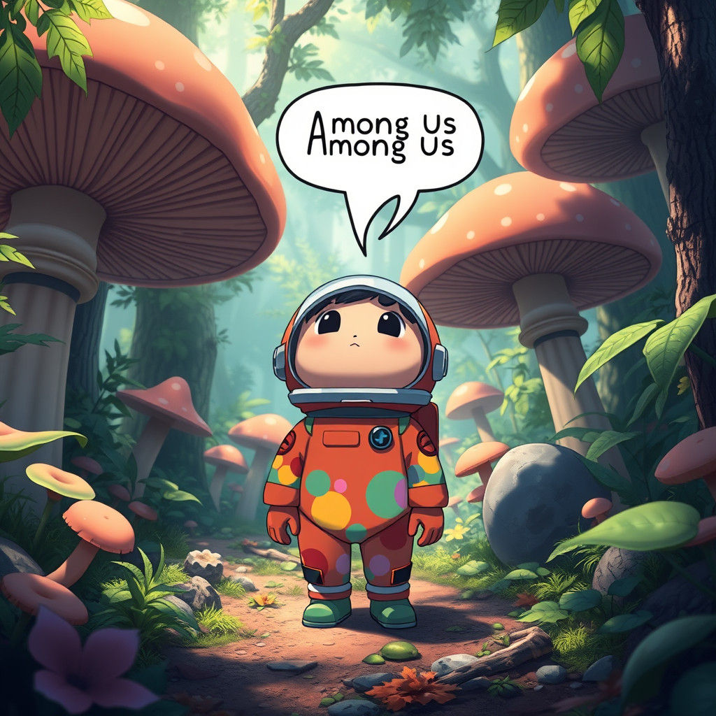 Cute Among Us Character in Ghibli Anime Forest