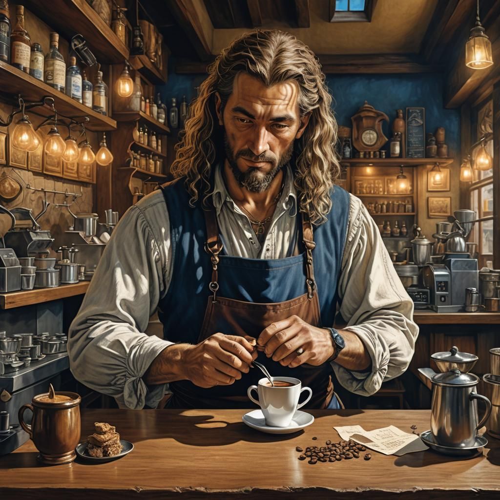 Renaissance Barista: Coffee Art in Dürer Style
