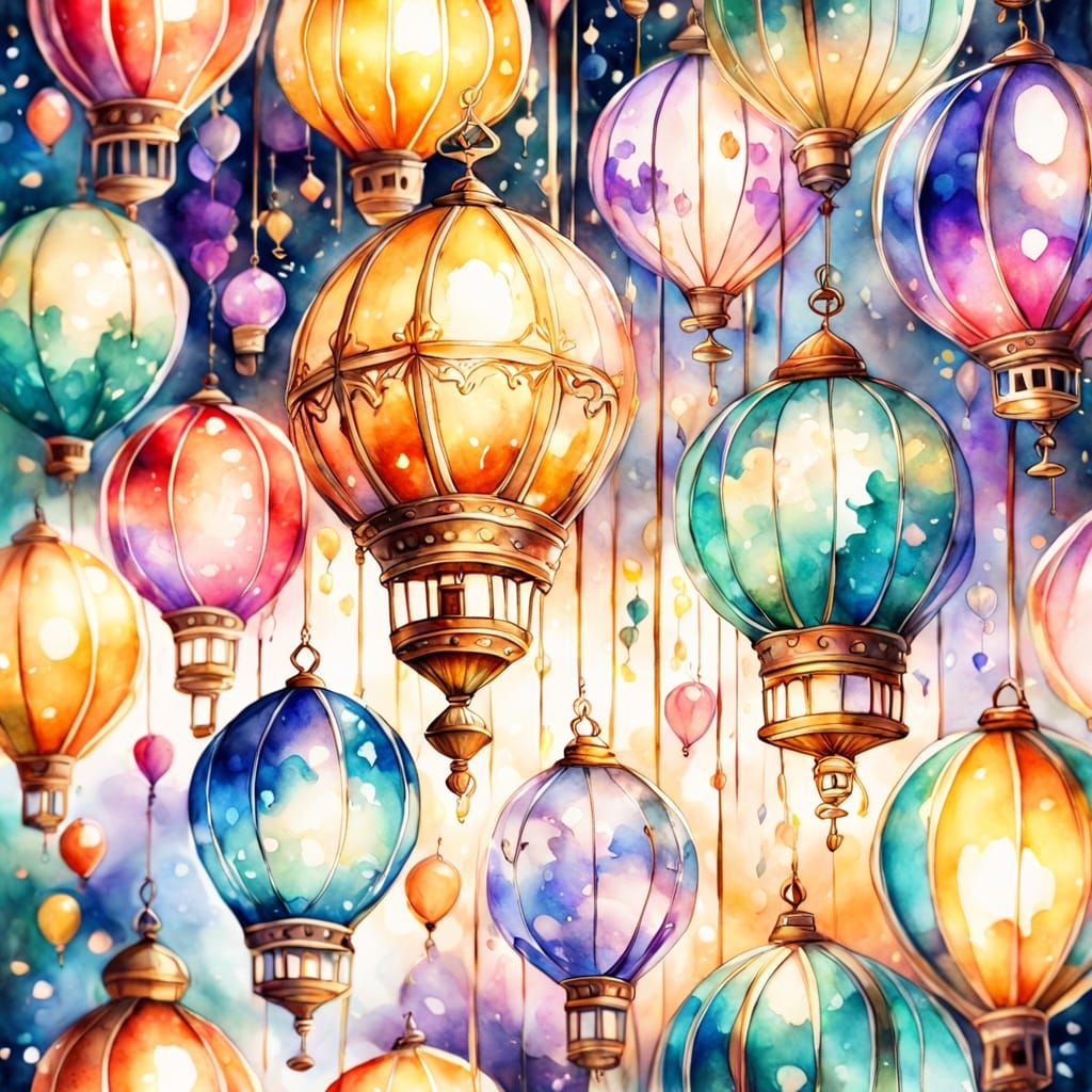 Lantern World in Glass Balloon: Watercolor Fantasy