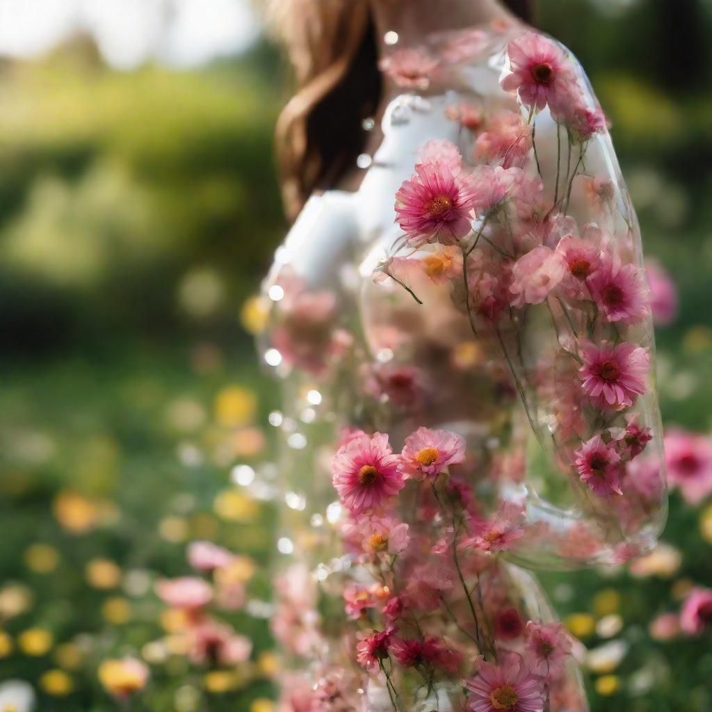 Ethereal Woman: A Floral Transparency in Natural Light
