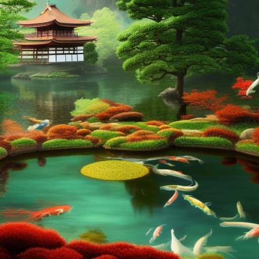 Japanese Koi Pond: Detailed Matte Painting