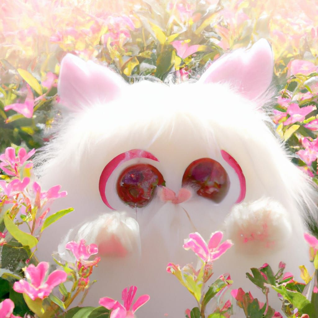 Fluffy Pink Monster in Flower Field