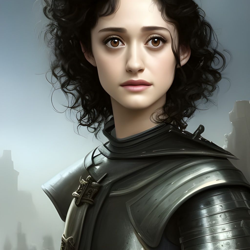 Medieval Portrait with Green Armor in Art Nouveau Style