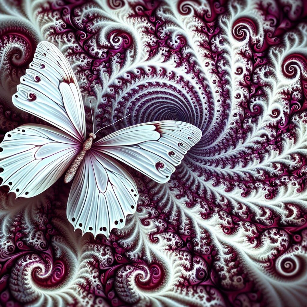 Amaranth Butterfly with Fractal Spiral