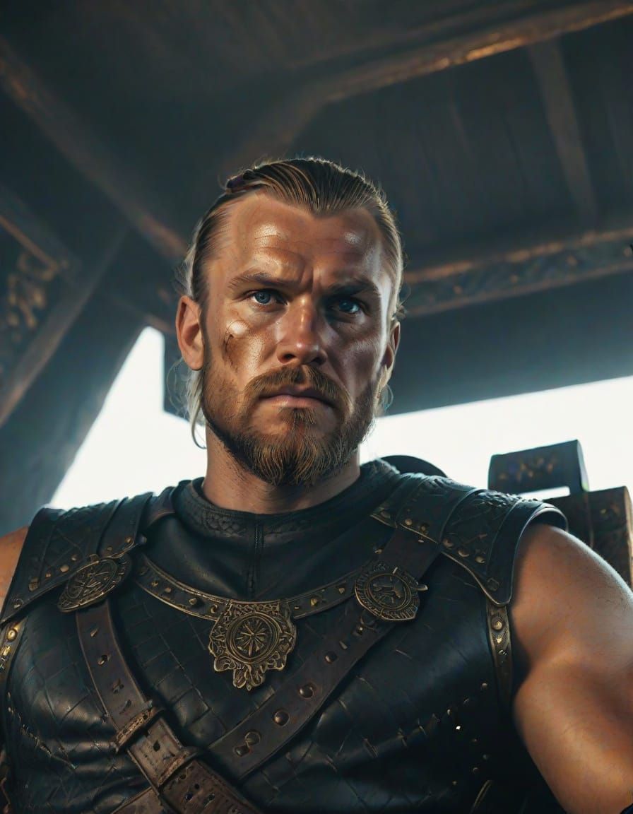 Viking Warrior King on Throne: Fantasy Digital Art