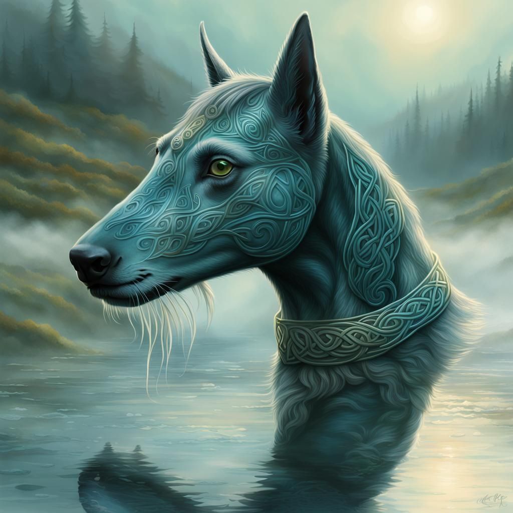 Celtic Kelpie Portrait with Knotwork by Misty Loch