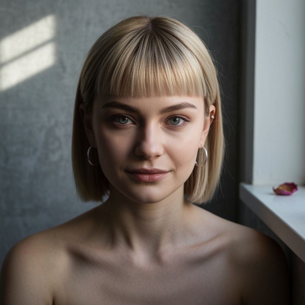 Intense Portrait of Woman with Blond Bob