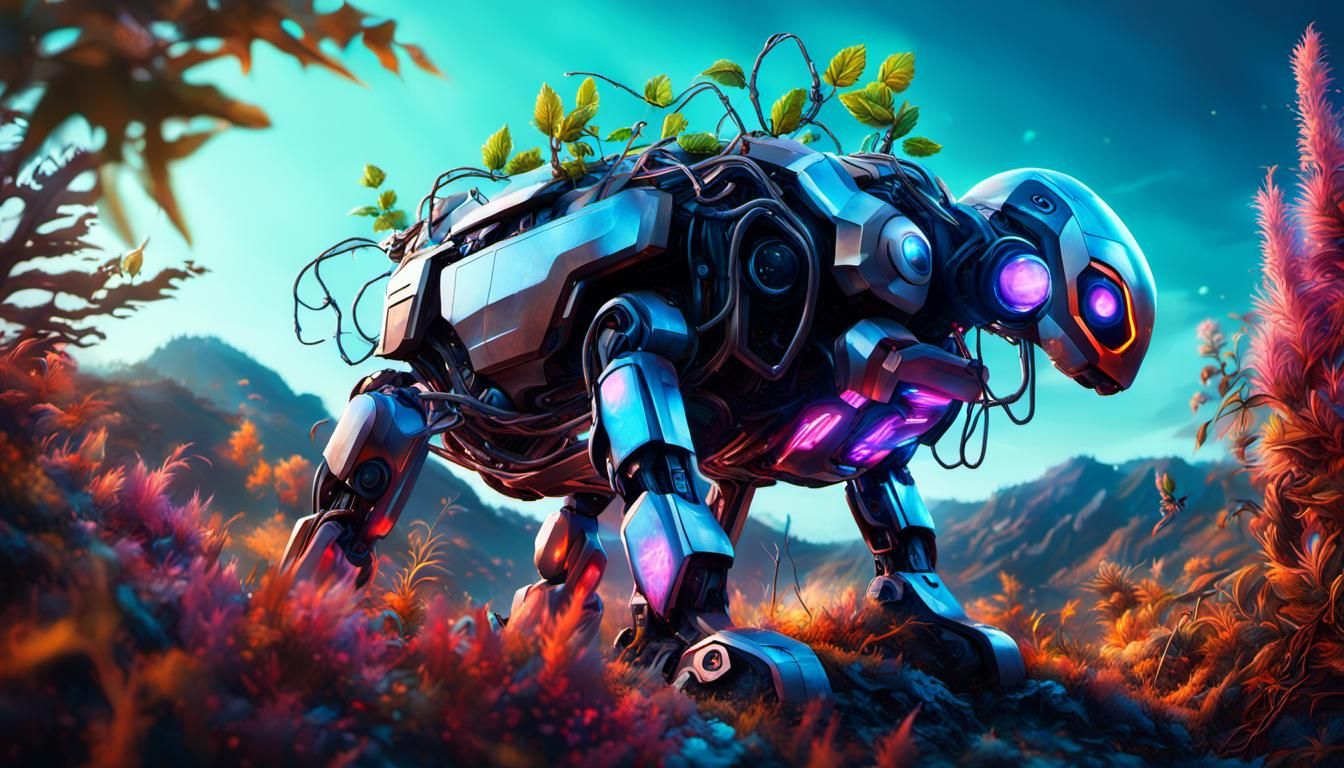 Robotic Animal in Artificial Cyberpunk Biosphere