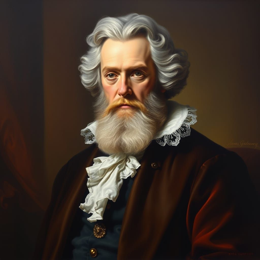 Elegant Victorian Baron in Chiaroscuro Oil Painting