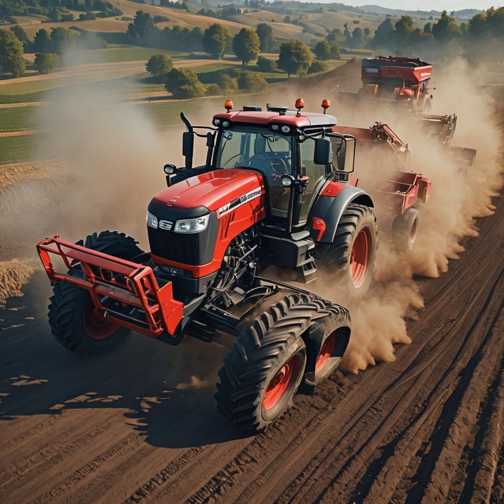 Massey Ferguson Tractor Races with Smoking Wheels