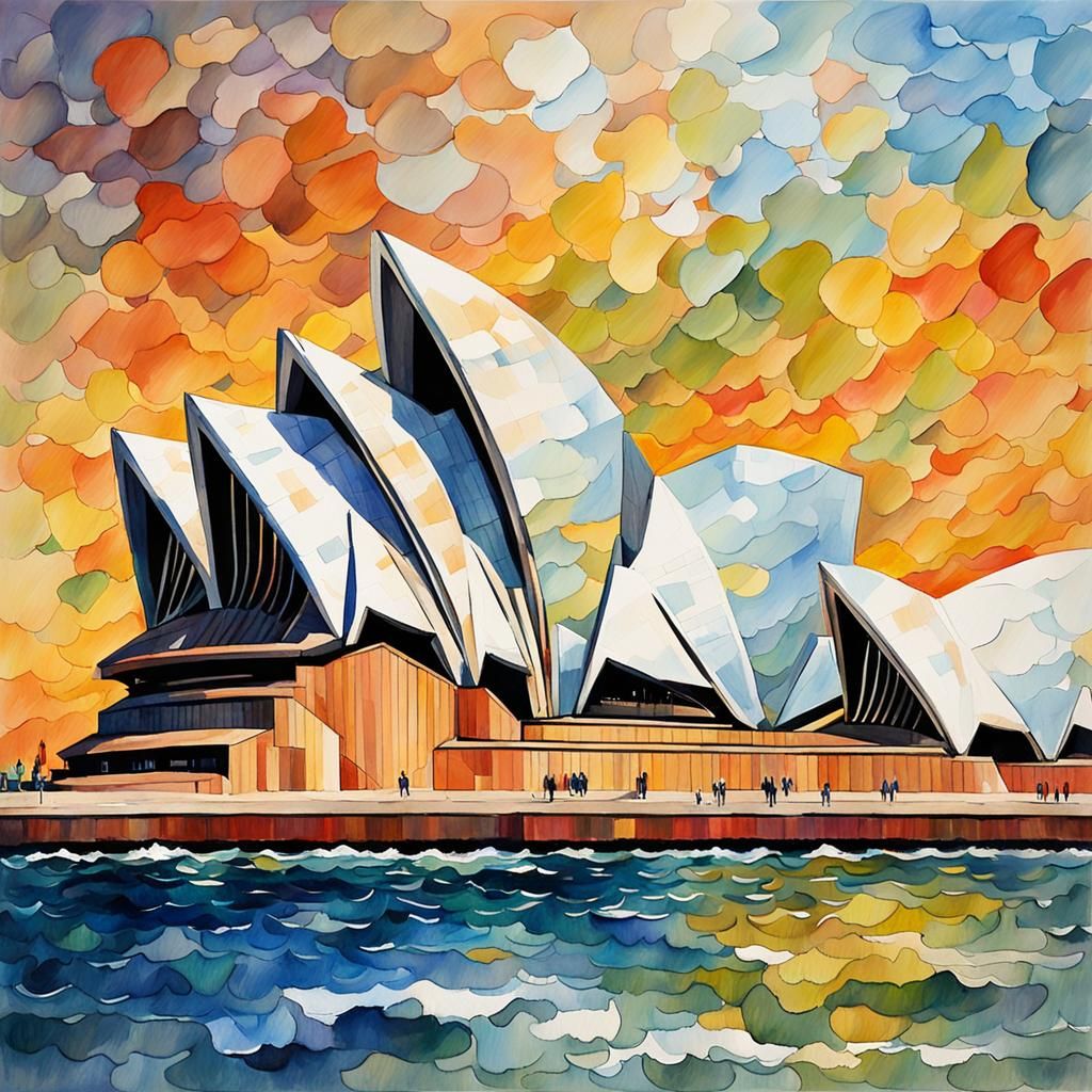 Sydney Opera House in Gouache Watercolor Style