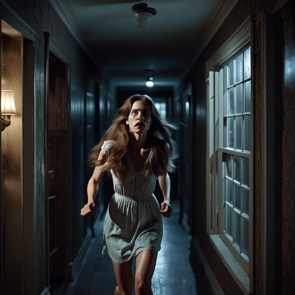 1980s Horror: Woman Runs in Moonlight