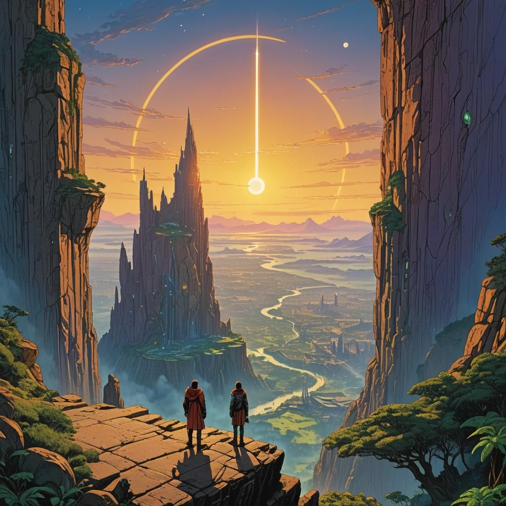 Alien Cityscape with Stargate in Fantasy Art Style