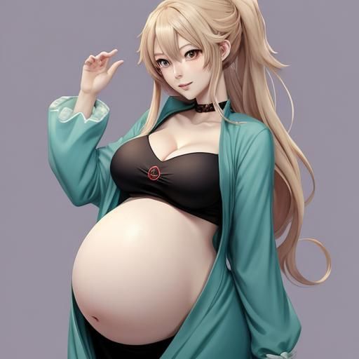 Anime Girl Shows Pregnant Belly in Manga Style