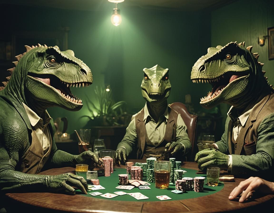 Dinosaurs Playing Poker in Film Noire Style